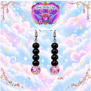Black Bead Crackle Earrings