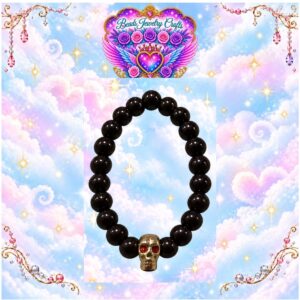 Skull Accent Black Beaded Bracelet